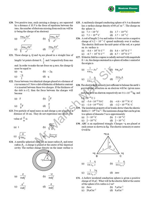 Electric Charges And Fields Chapter 1 Mcq Neutron Classes