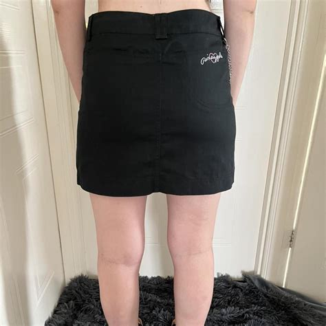 Y2k Black Pineapple Mini Skirt Zip Front And Button Depop