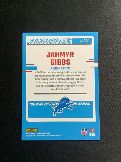 2023 Donruss Jahmyr Gibbs Rated Rookie RC Lions Alabama 331 EBay