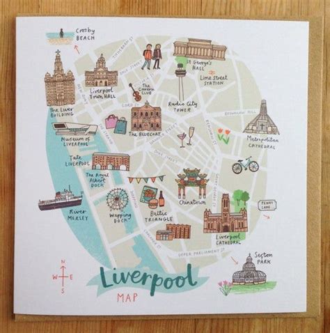 Map Of Liverpool Card Etsy Maps Illustration Design Illustrated