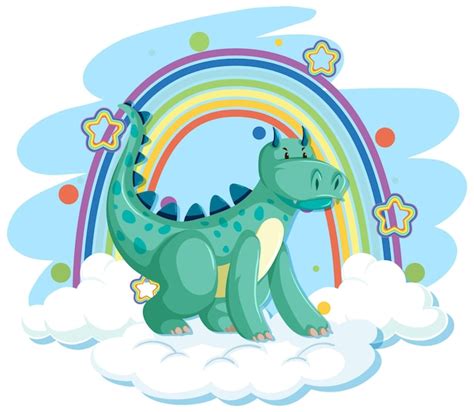 Lindo Drag N Verde En La Nube Con Arco Iris Vector Gratis