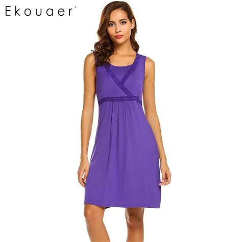 Ekouaer Sleepwear Dress Women Breastfeeding Nightwear Sleepshirts