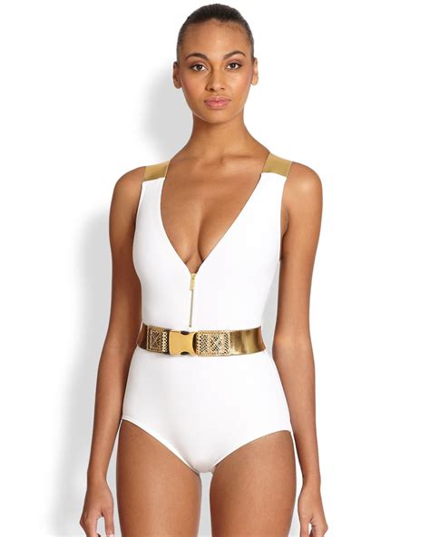 Michael Kors Onepiece Belted Swimsuit In White Lyst