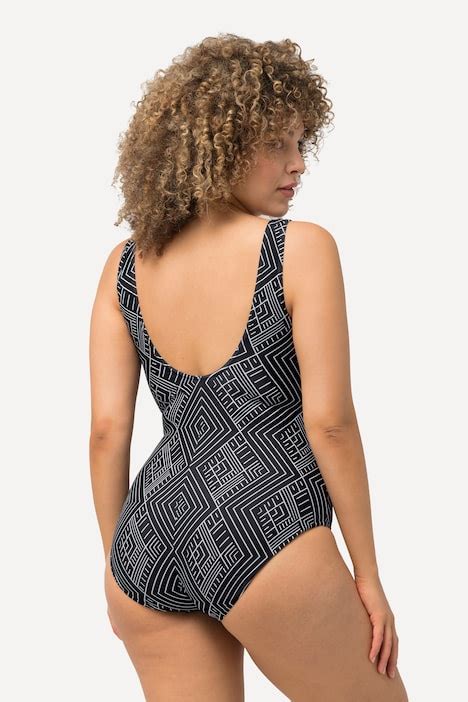 Geometric One Piece Swimsuit Black Ulla Popken