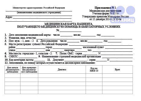 Медицинская карта пациента, получающего медицинскую помощь в ...