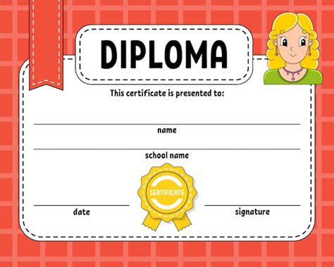 Plantilla De Certificado De Diploma Para Escuela Y Preescolar Para Niños Y Niños Vector Premium