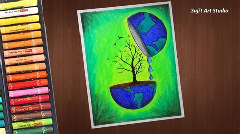 Save Trees Save Earth Save Water Drawing With Oil Pastels For Beginners Step By Step Youtube