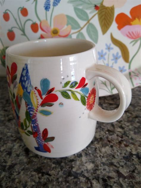 Anthropologie Floral Letter M Mug Starla M Halfmann Monogram Coffee