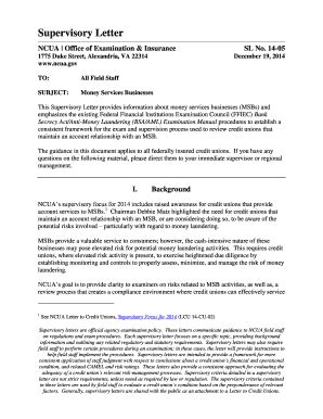 Fillable Online Ncua Supervisory Letter Money Services Businesses Fax