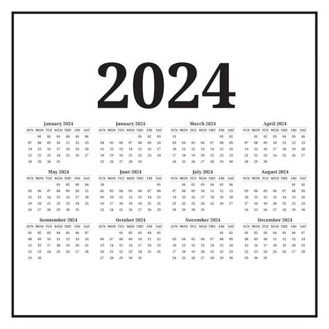 Premium Vector Calendar 2024 Template Vector Simple Minimal Design