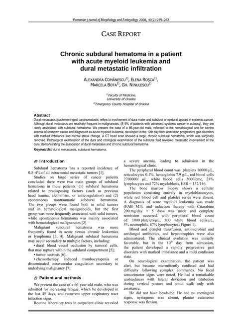 Pdf Chronic Subdural Hematoma In A Patient With Acute Myeloid