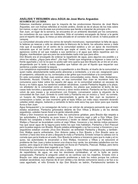 AnÁlisis Y Resumen Obra Agua De José María Arguedas Pdf