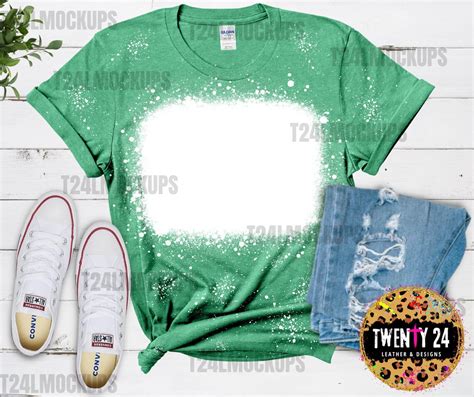 Gildan 64000 Heather Irish Green Mockup Bleached T Shirt Etsy