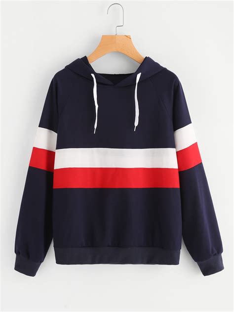 Color Block Striped Hoodiefor Women Romwe