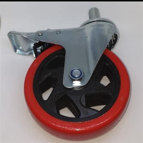 Jual Roda Pu Merah Double Bearing Medium Duty Caster Taiwan Drat Rem