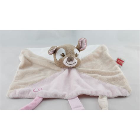 Doudou Plat Faon Biche Rosy Marron Rose Nattou