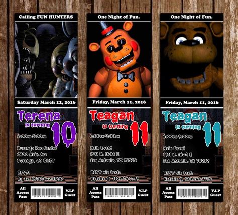 Five Nights At Freddys Video Game Birthday Party Ticket Invitation