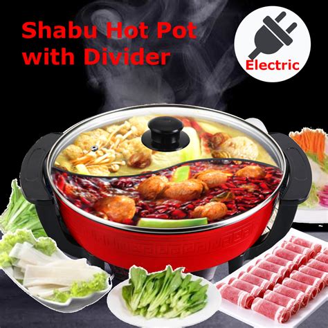 W Electric Non Stick Hot Pot Dual Side Divide Home Smokeless Shabu Cookware Alexnld