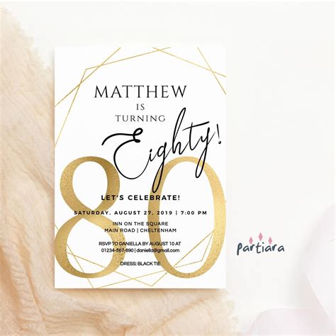 80th Birthday Invitation Printable Mens Eightieth Party Etsy