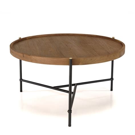 Table Basse Ronde Plateau Teck Recyclé Avec Rebord 76 5 Cm Swing