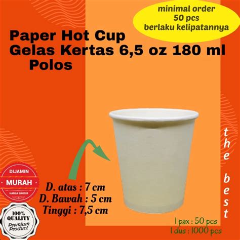 Gelas Paper Hot Cup Kertas 6 5 Oz 180 Ml Polos Isi 50 Pcs Lazada Indonesia