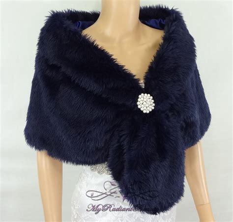 Faux Fur Wrap Bridal Navy Blue Short Faux Fur Stole Navy Blue Bridal Wrap Stole Wedding Fox Fur