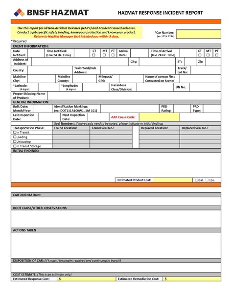 Hazmat Incident Report Form ReportForm Net