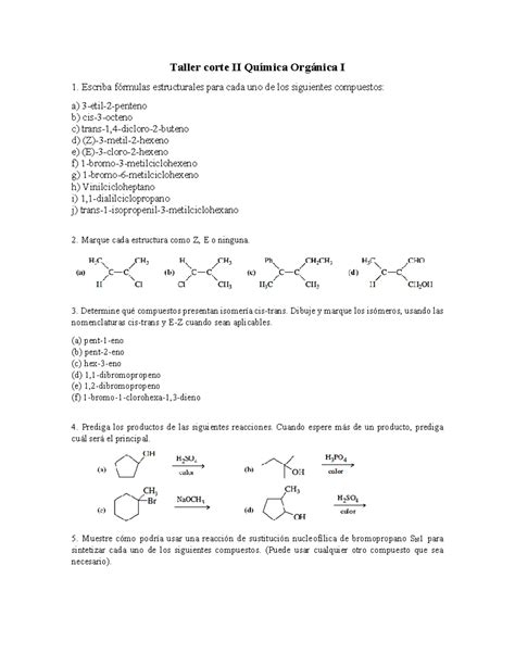 Taller De Repaso Corte Ii Taller Corte Ii Qu Mica Org Nica I Escriba