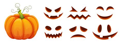 Halloween pumpkin faces generator. Vector cartoon pumpkin with scared ...