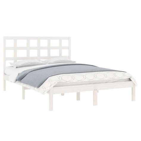 Structure De Lit QQMORA LEX Blanc Bois Massif 140x190 Cm A Lattes