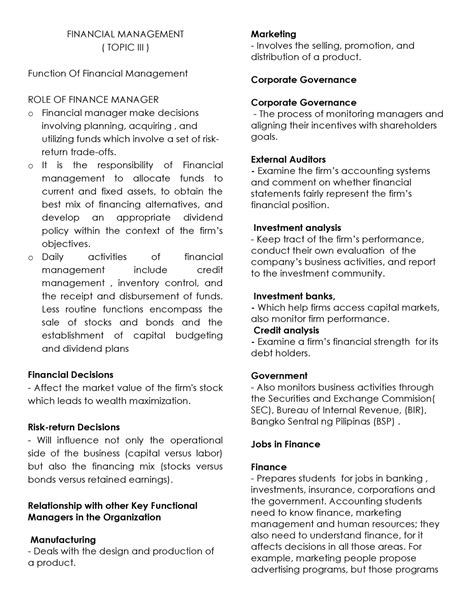 Financial Management ( Topic 3 Reviewer ) - FINANCIAL MANAGEMENT