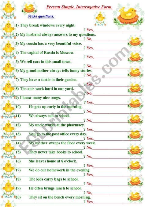 Present Simple Interrogative Form Short Answers Esl Worksheet By