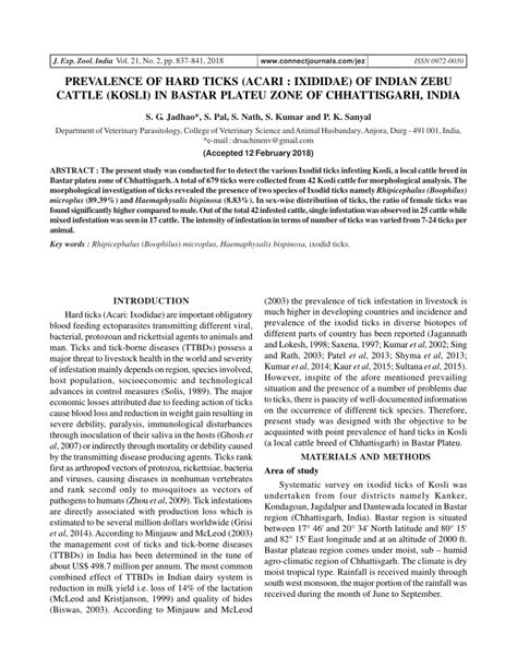 Pdf Prevalence Of Hard Ticks Acari Ixididae Of Indian Zebu Cattle