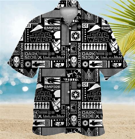 Star Wars Character Black And White Pattern Hawaiian Shirt Homefavo