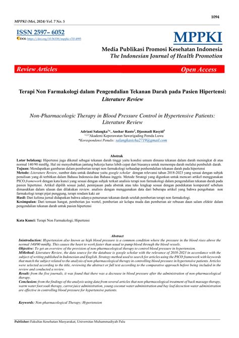 Pdf Terapi Non Farmakologi Dalam Pengendalian Tekanan Darah Pada