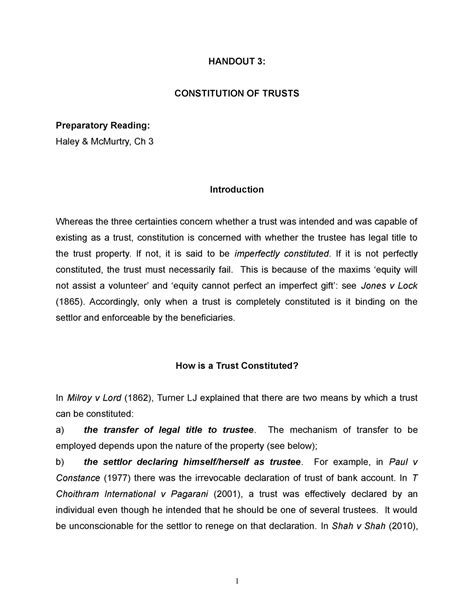 Lecture Handout Constitution Handout Constitution Of Trusts