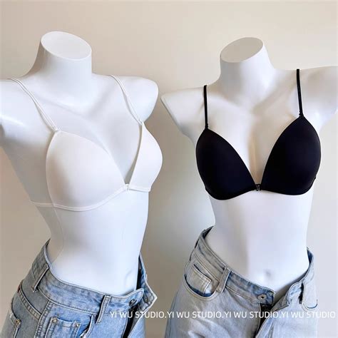 French Style Backless Lingerie For Women Thin Shoulder Straps Front Buckle Bra Small Chest