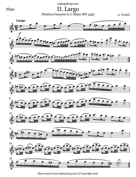 Vivaldi Flautino Concerto In C Major RV 443 II Largo Sheet Music