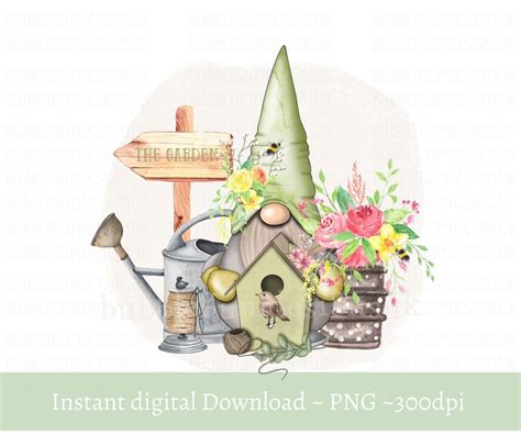 Scrapbooking Papercraft Print Graphics Flowers Watercolor Gnome