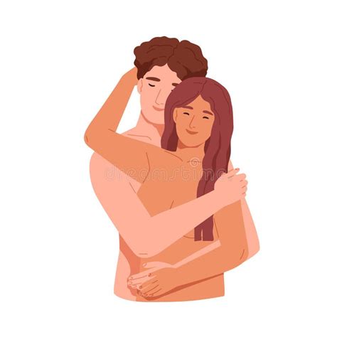 Naked Lovers Hugging Happy Love Couple Of Nude Man And Woman Intimacy And Sexual Relationship