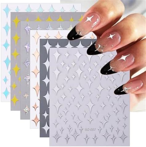 Amazon 6 Sheets Stars Nails Art Stickers Decal 3D Glitter Nail