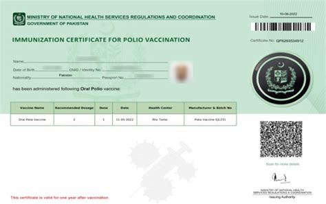 Polio Vaccination Certificate