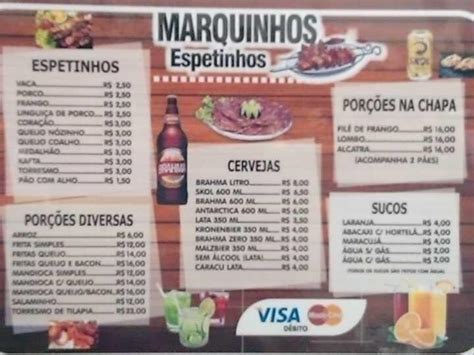 Menu at Marquinho Espetinho pub bar Itajubá