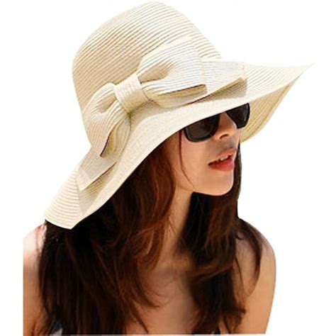 Womens Foldable Bowknot Floppy Straw Sun Hat Wide Brim Beach Sun Visor