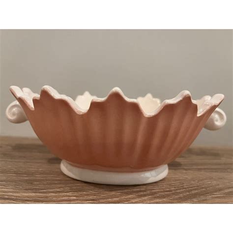 Fitz And Floyd Vintage Pink White Scalloped Edge Scroll Handle