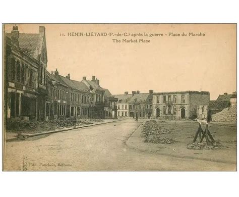 Carte Postale Ancienne Henin Lietard Place Du March Cartes