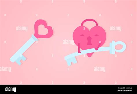 Heart Lock With Key Vector Illustration On A Pink Background Stock