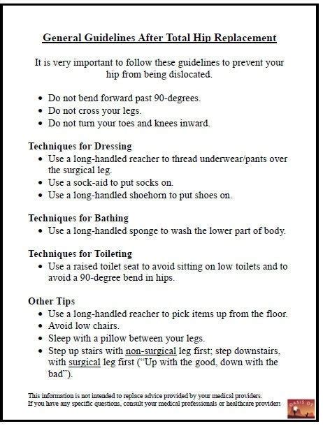 Patient Handout Posterior Hip Precautions - Etsy