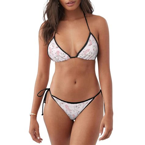 Ratiio Cute Piggy Ballerina Pattern Women S Two Piece Bikini Swimsuit Adjustable Tie Bikini
