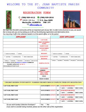 Fillable Online Sjbp Parish Registration Form Paroisse St Jean